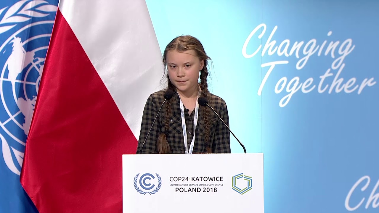 Thumbnail from video cop24 where greta thunberg speaking