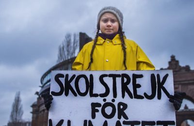 Greta Thunberg in front of the Parliament House of Sweden